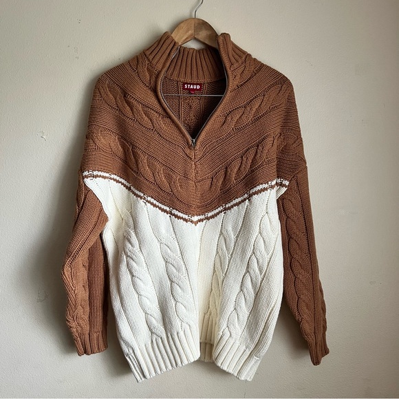 NWT Staud Hampton Brown and Cream Cable Knit Sweater,New Products : American Fashion Style Bags On Sale